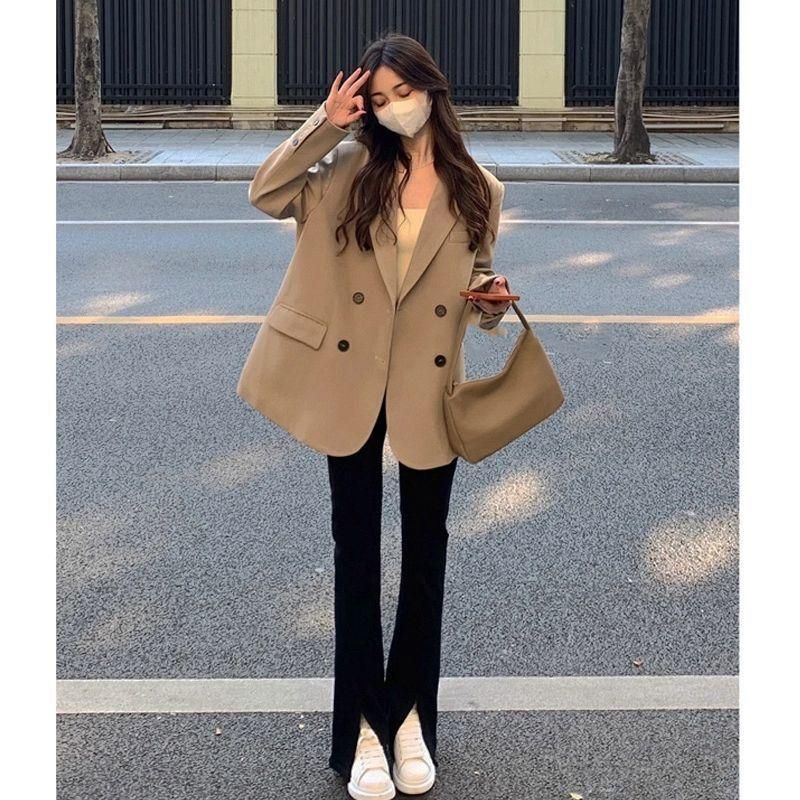 Milky White Suit Jacket for Women 2023 Spring and Autumn Korean Style Double Breasted Minority All-Match Casual Oversize Suit Fashion