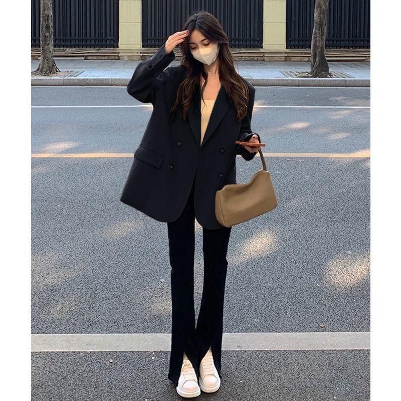 Milky White Suit Jacket for Women 2023 Spring and Autumn Korean Style Double Breasted Minority All-Match Casual Oversize Suit Fashion