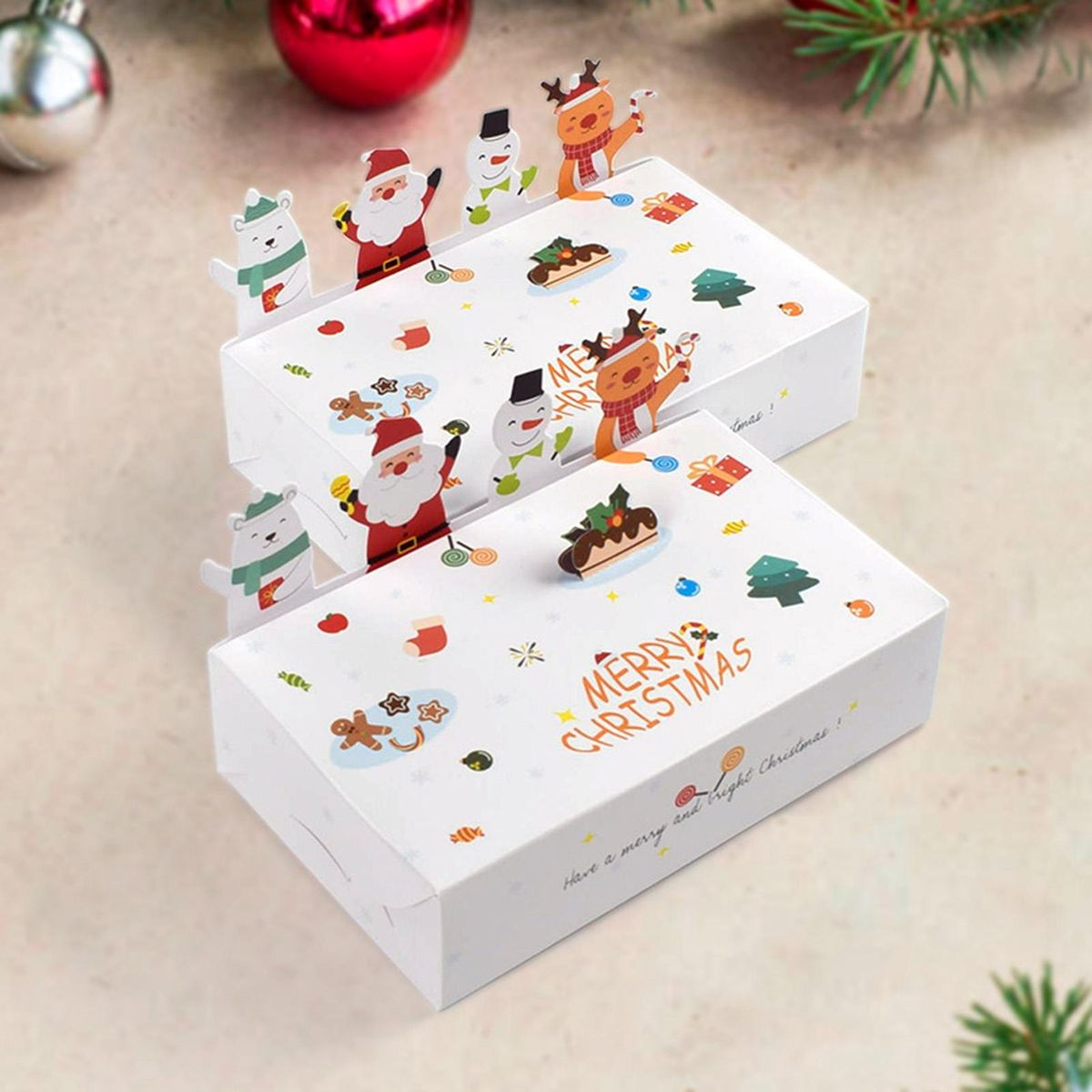 Gift Packaging Box 10pcs Festive Foldable 3d Christmas for Cookies White