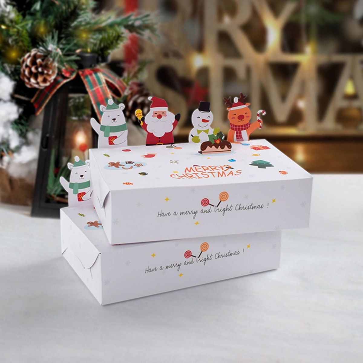 Gift Packaging Box 10pcs Festive Foldable 3d Christmas for Cookies White