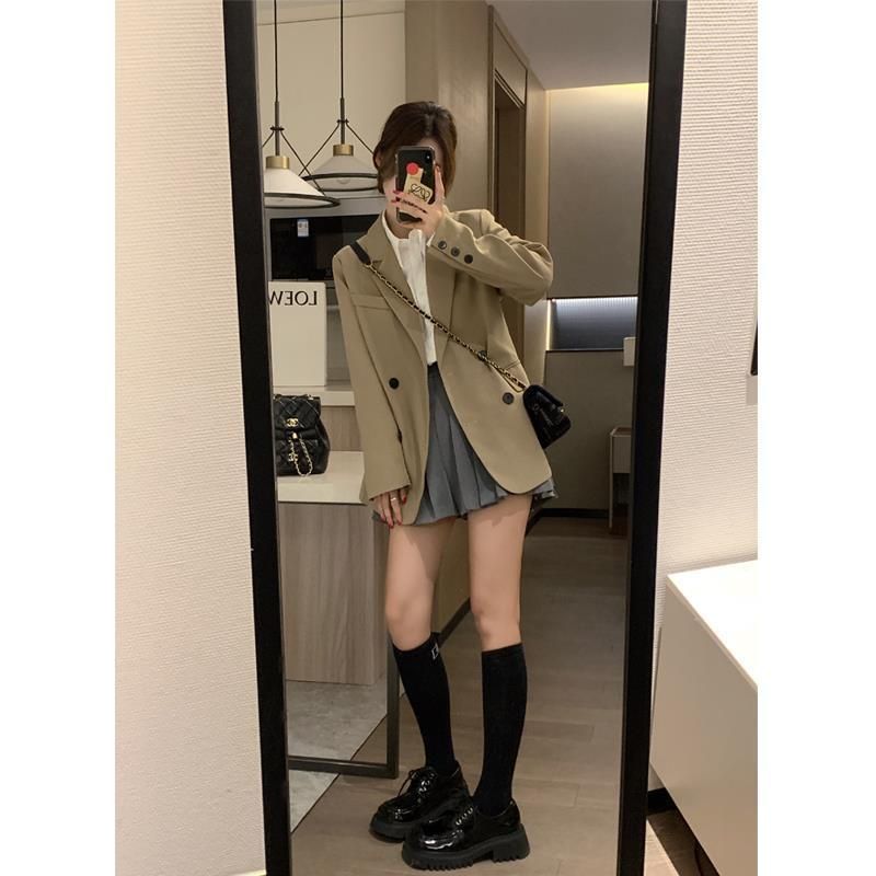 Khaki Casual Suit Jacket Women's New 2022 Autumn Small Korean Style High-Grade Fried Street Suit Top
