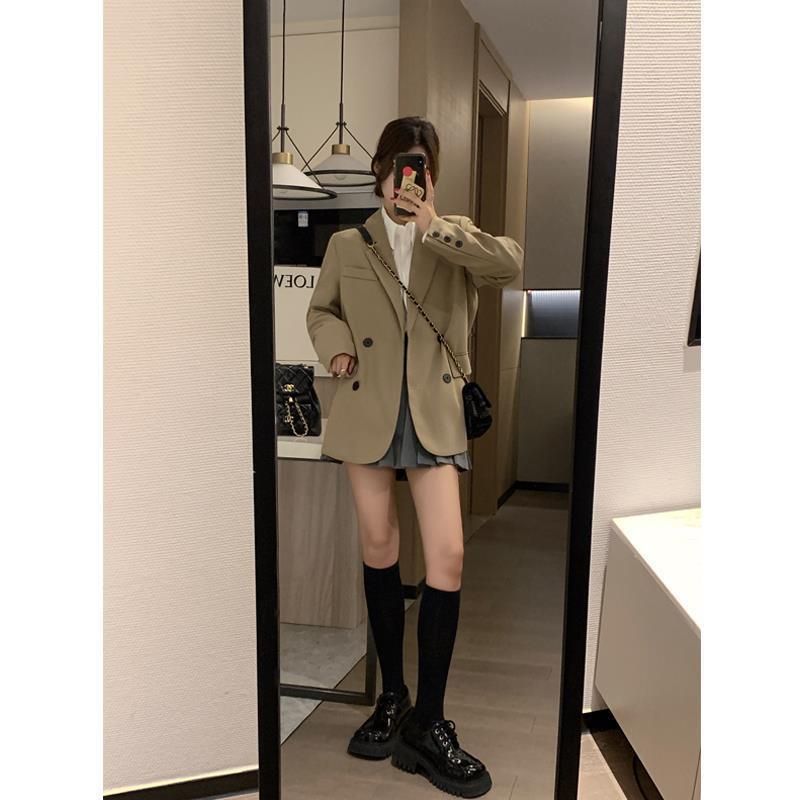 Khaki Casual Suit Jacket Women's New 2022 Autumn Small Korean Style High-Grade Fried Street Suit Top