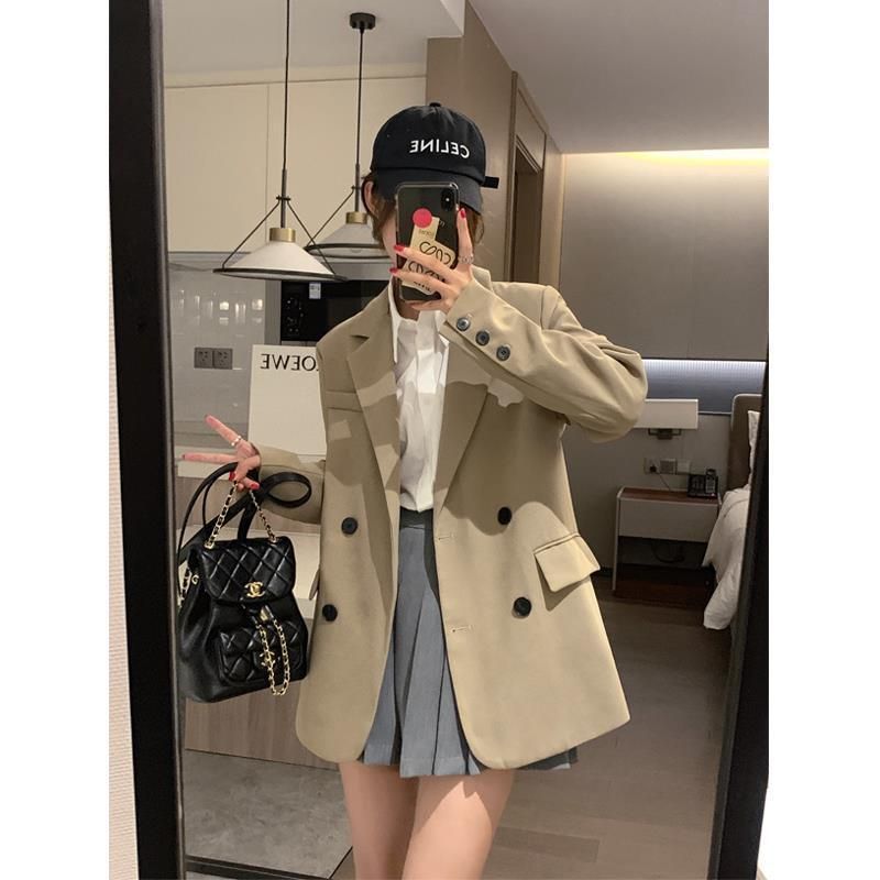 Khaki Casual Suit Jacket Women's New 2022 Autumn Small Korean Style High-Grade Fried Street Suit Top