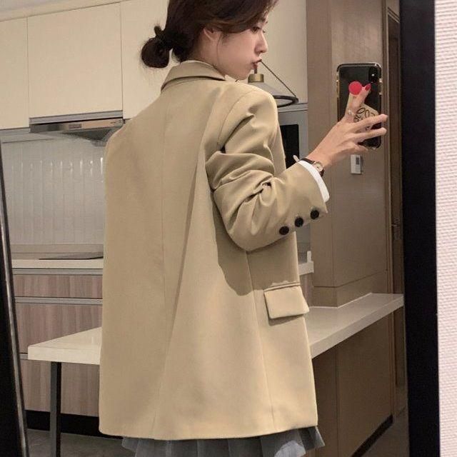 Khaki Casual Suit Jacket Women's New 2022 Autumn Small Korean Style High-Grade Fried Street Suit Top