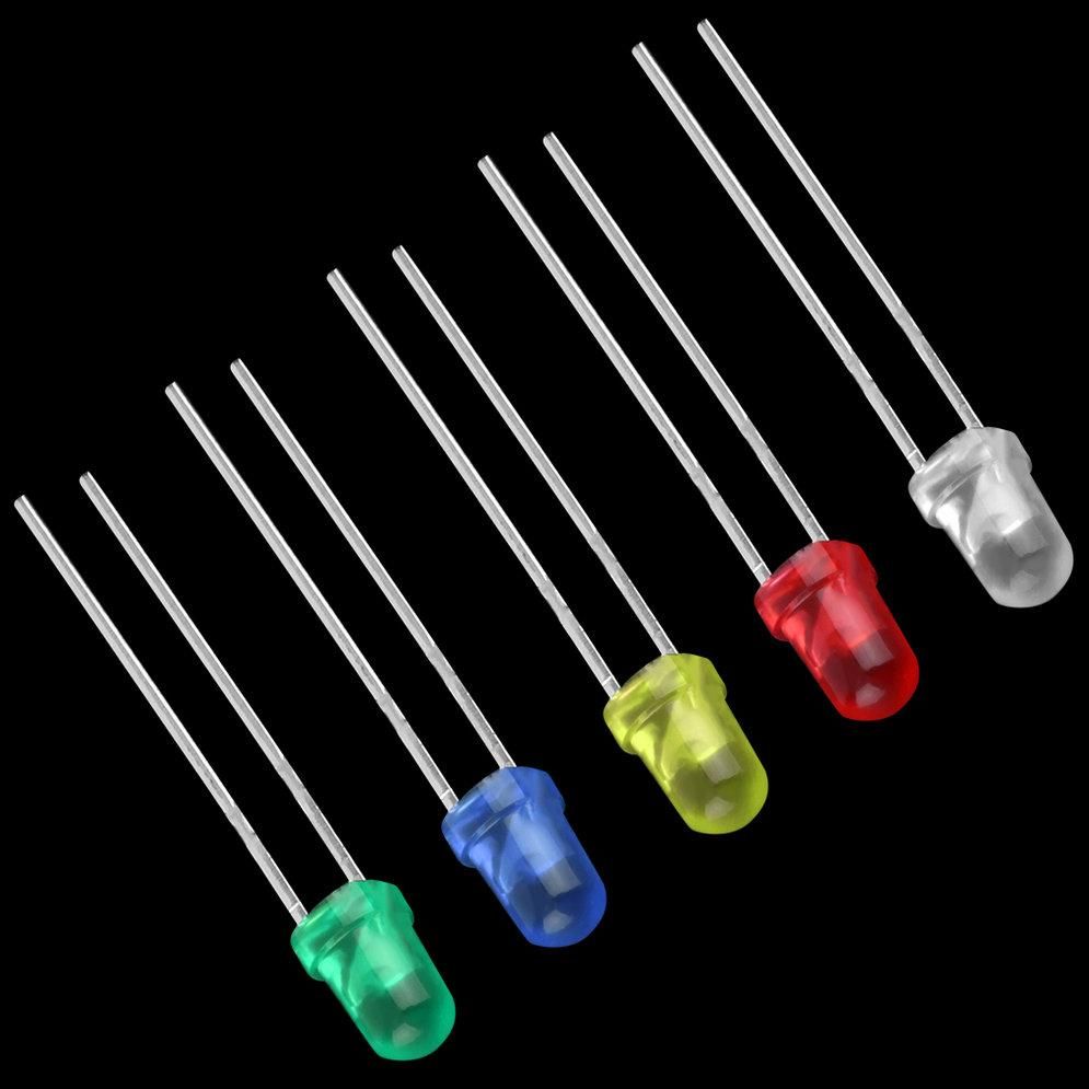 LALA 100 PCS Five Color LED Light Bulb High Power 2pin Emitting Diode Lamps