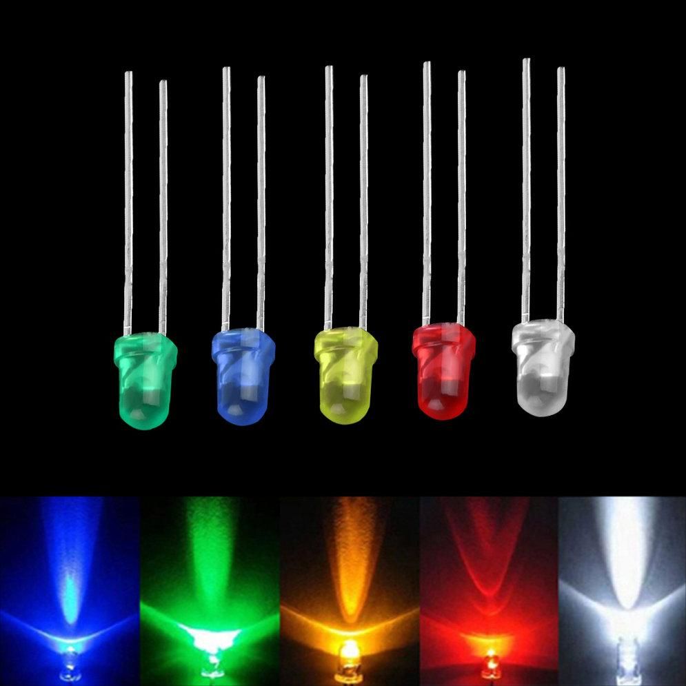 LALA 100 PCS Five Color LED Light Bulb High Power 2pin Emitting Diode Lamps