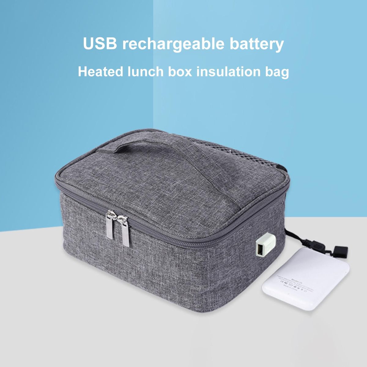 1 Set Heating Bento Bag Electric Heating Bag with Mesh Pocket Grey
