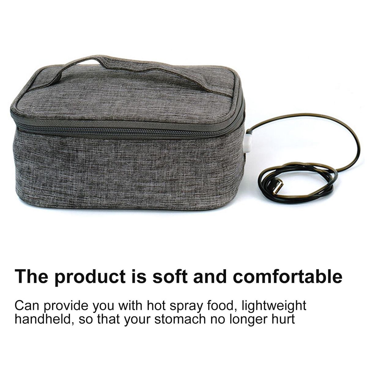 1 Set Heating Bento Bag Electric Heating Bag with Mesh Pocket Grey