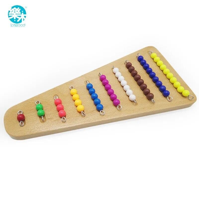LOG WOOD BABY WOODEN TOY Montessori Math Clored Beads Stair With Tray Manipulatives Kindergarten Color Beads And Arranging Rack