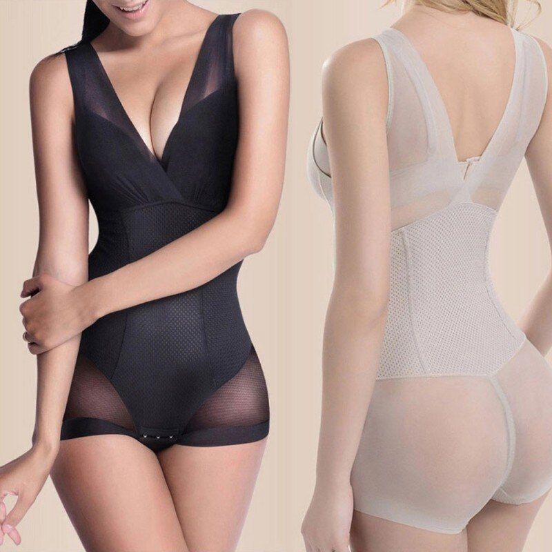 Shapewear Tummy Suit Control Underbust Women Body Shaper Slimming Underwear Vest Bodysuits Jumpsuit Correctiv L-XXL S(#Black)
