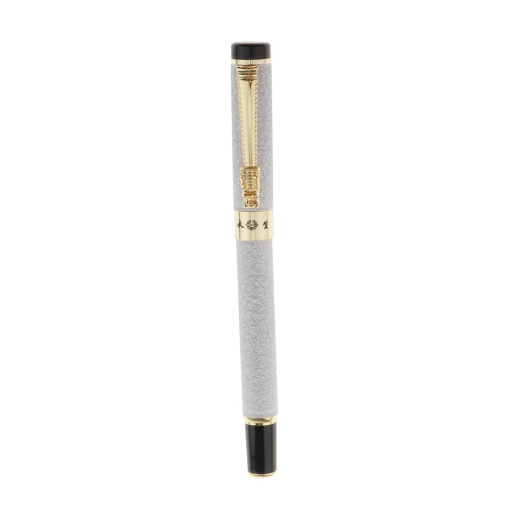 Caligraphy Style Metal Fountain Pen Fine Nib Refillable Bladder Silver