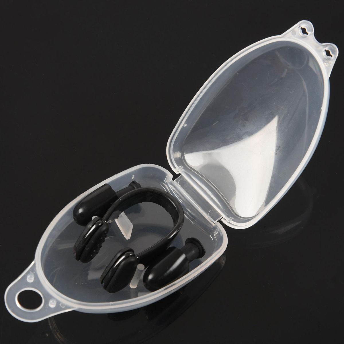 Black PVC Swimmer Swimming Nose Clip Ear Plug + Clear Case Unisex