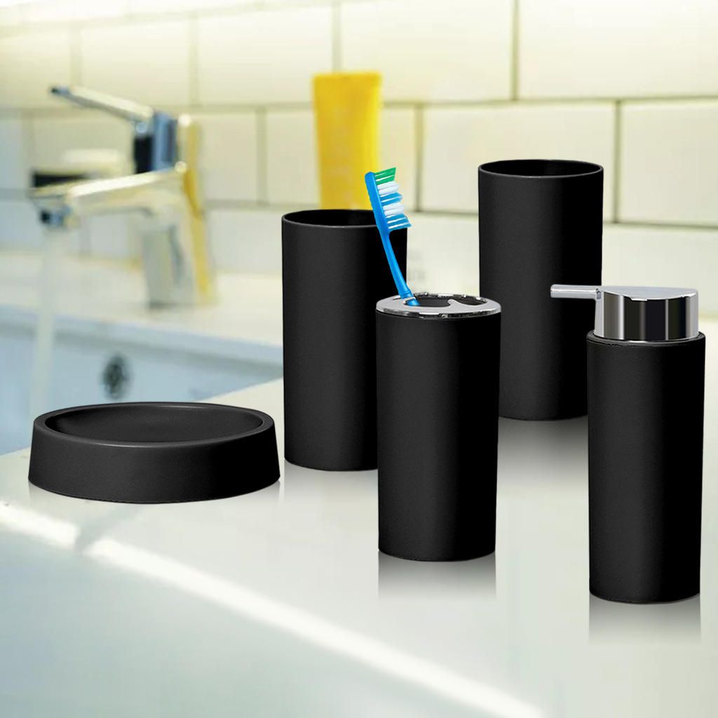 5Piece Bathroom Accessories Set Soap Dispenser Luxury Soap Black 5pcs