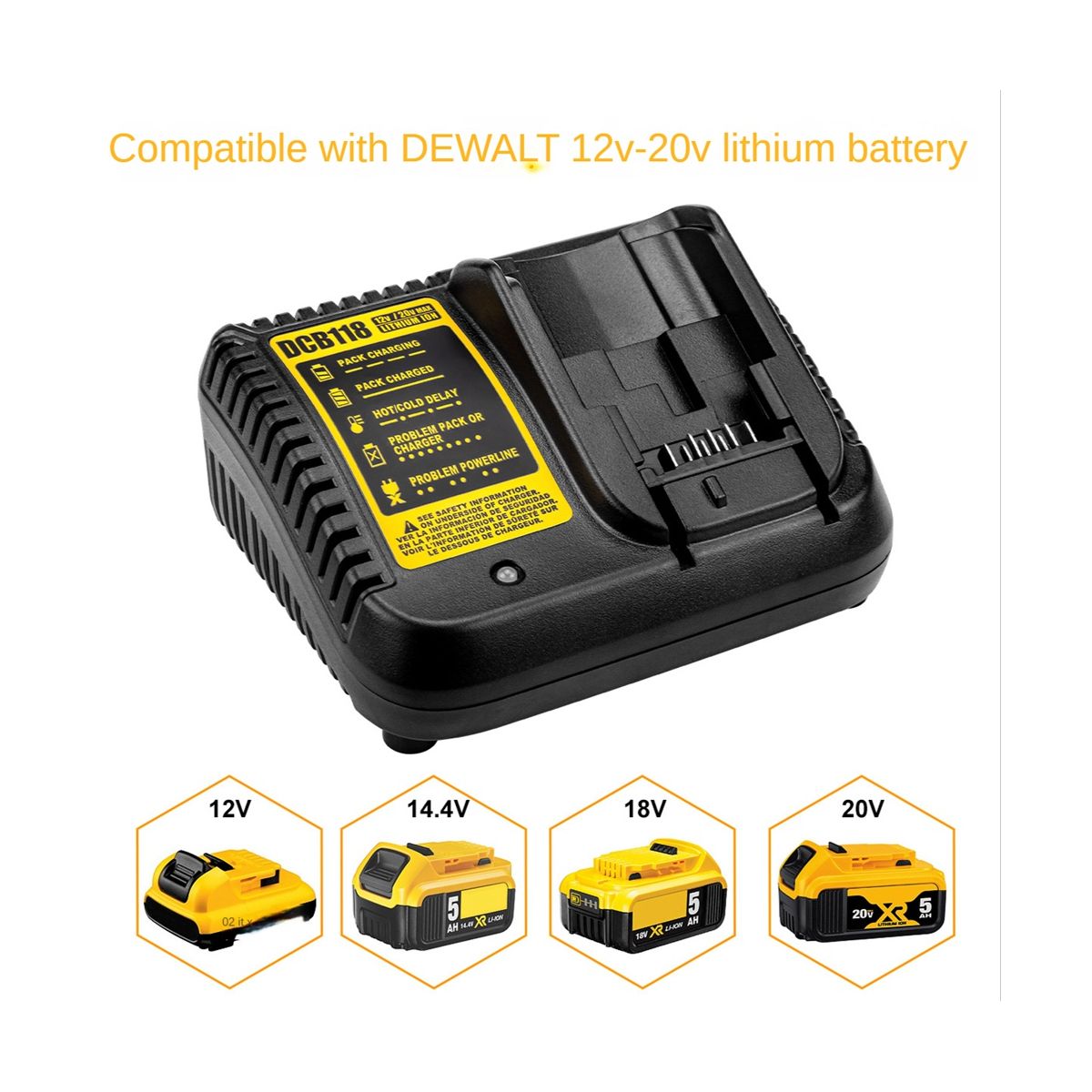 DCB118 Battery Charger for Dewalt Battery 12V 14.4V 18V 20V