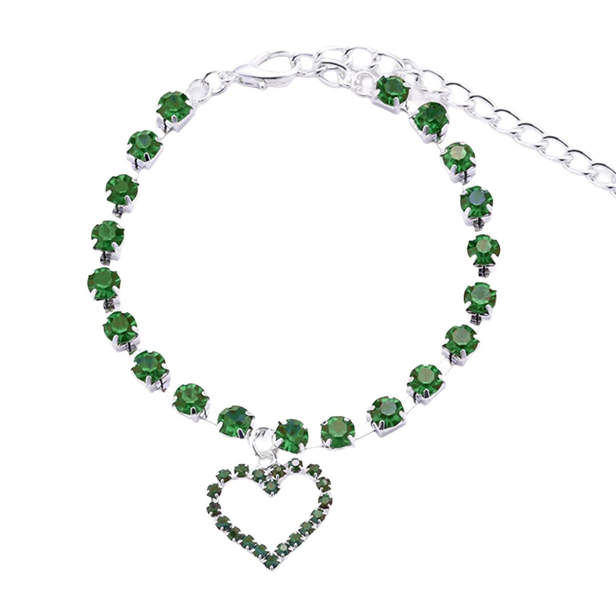 Cat Necklace Pet Dog Cat Heart Pendant Rhinestones Necklace Green