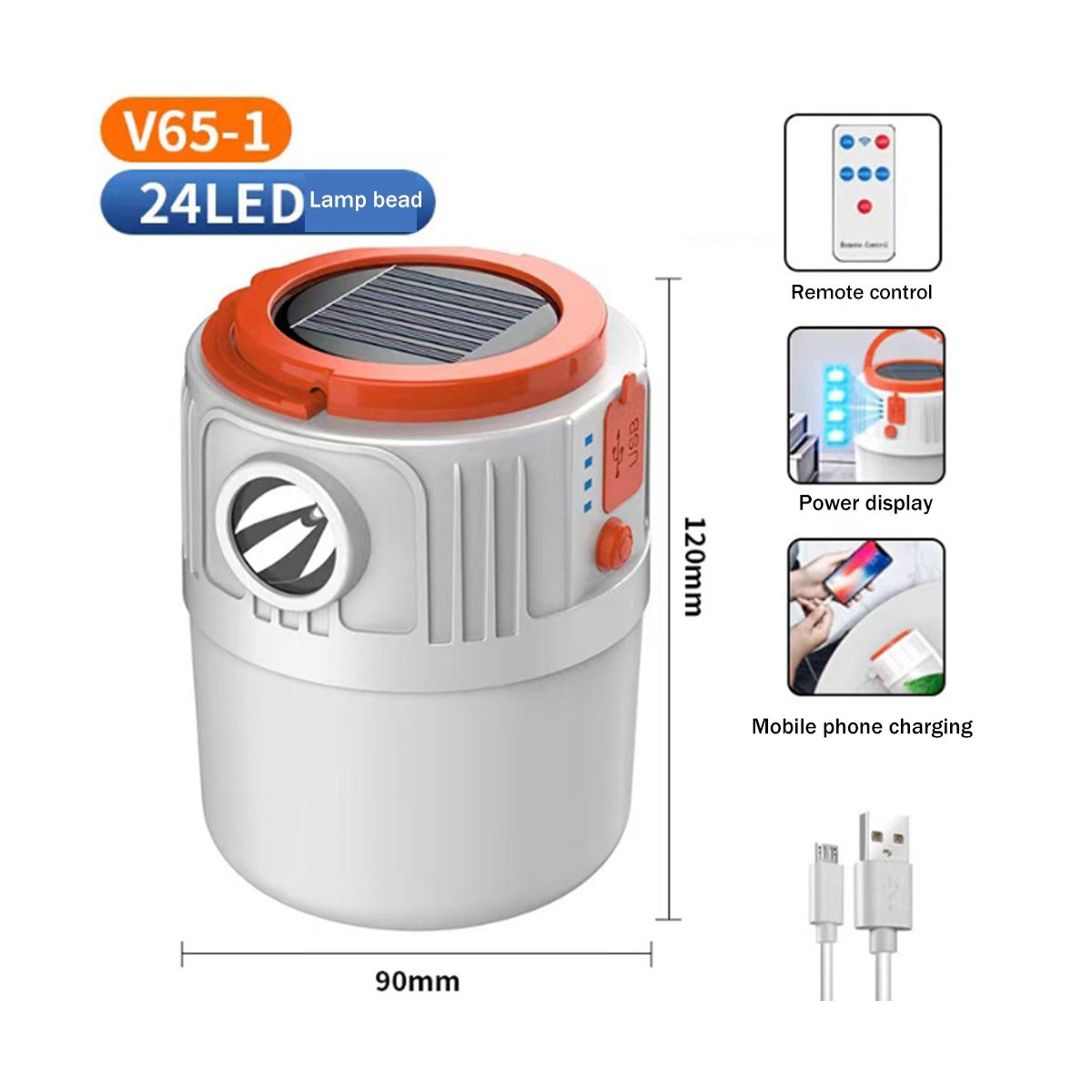 Solar Charging LightUSB Charging 24Lamp Bead  Night Market Lamp Mobile Outdoor Camping Power Outage Emergency Lamp