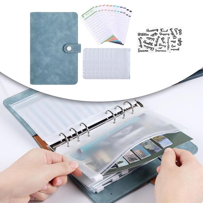 PU Leather Coupon Organizer Lose Leaf Cash Binder Lake Blue