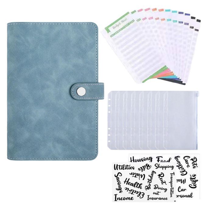 PU Leather Coupon Organizer Lose Leaf Cash Binder Lake Blue