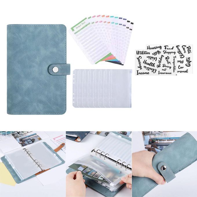 PU Leather Coupon Organizer Lose Leaf Cash Binder Lake Blue