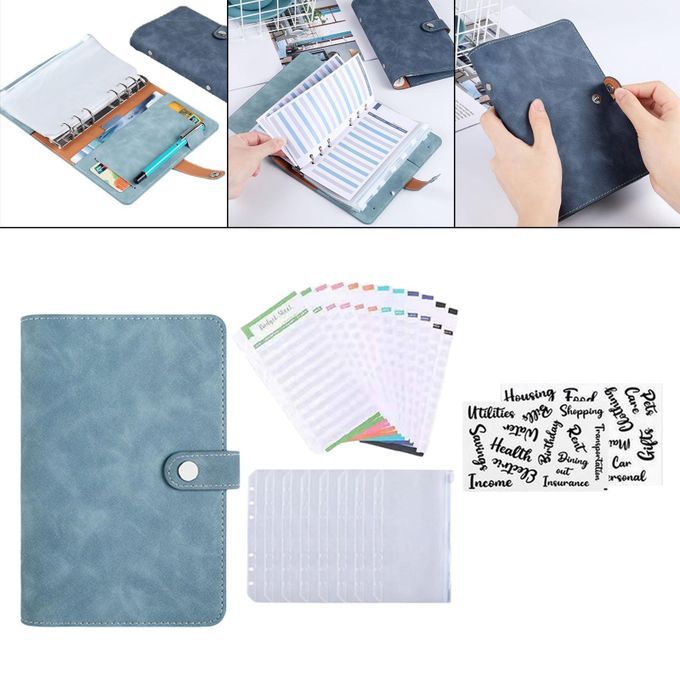 PU Leather Coupon Organizer Lose Leaf Cash Binder Lake Blue