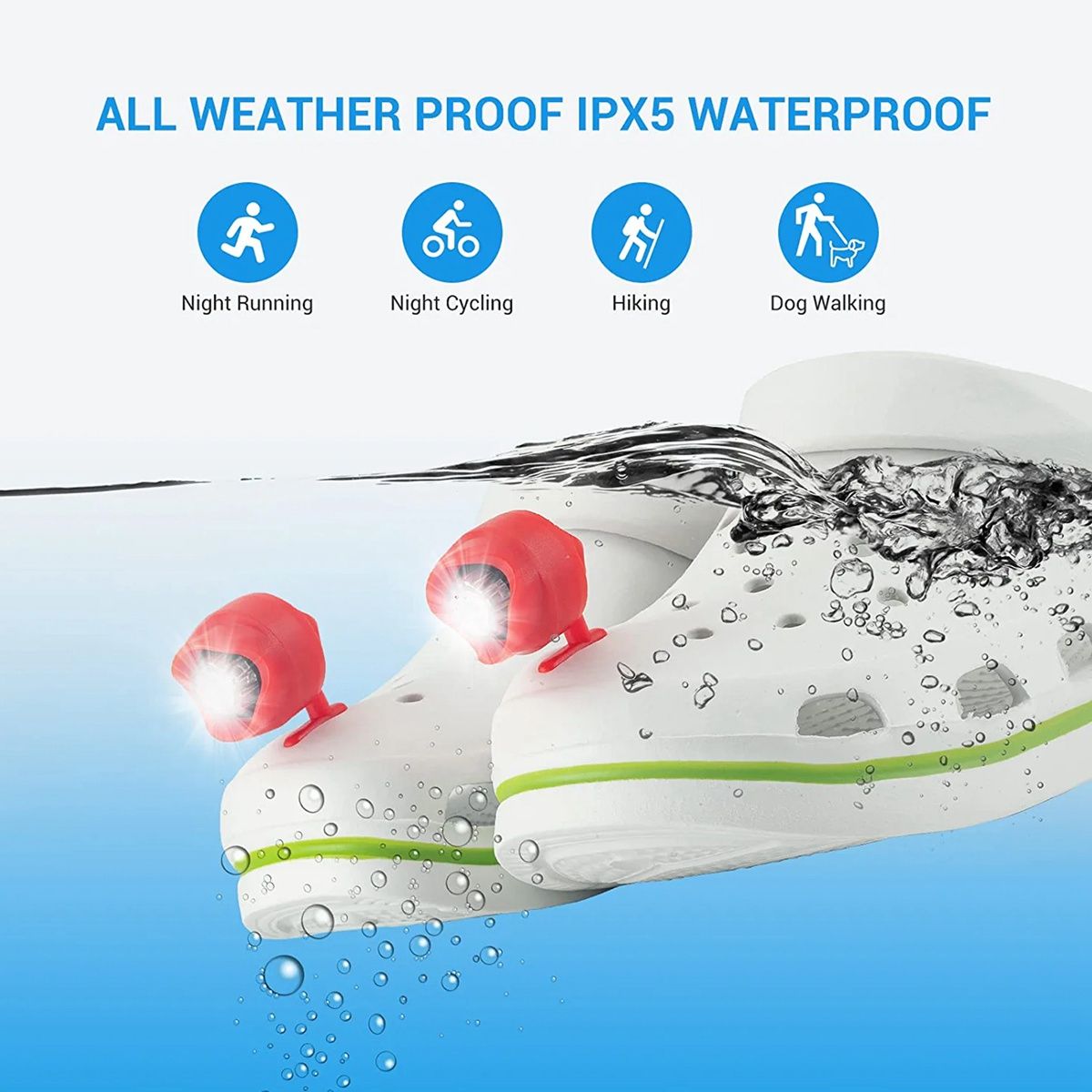 2 Pcs Rechargeable Clogs Shoe LightHeadlights for Croc 3 Lighting Modes in the DarkFor Dog Walking CampingRed