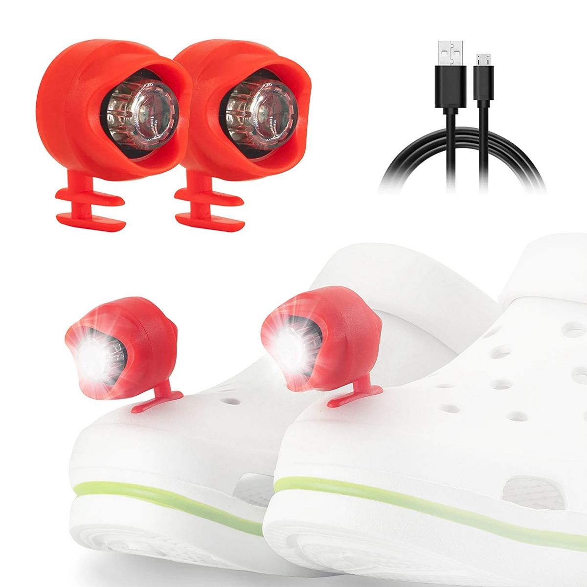 2 Pcs Rechargeable Clogs Shoe LightHeadlights for Croc 3 Lighting Modes in the DarkFor Dog Walking CampingRed