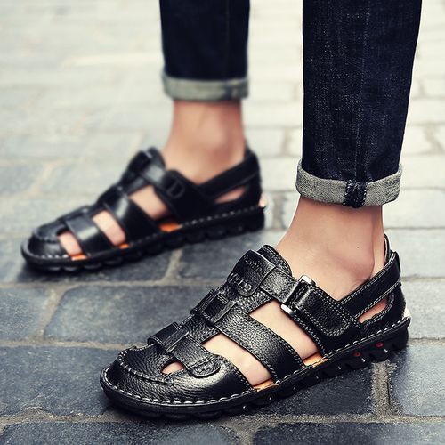 2022 Mens Fashion Slippers Sandals Leather Slippers -Black