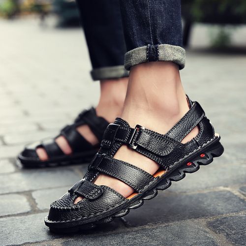 2022 Mens Fashion Slippers Sandals Leather Slippers -Black