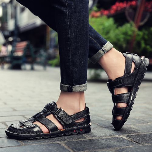 2022 Mens Fashion Slippers Sandals Leather Slippers -Black