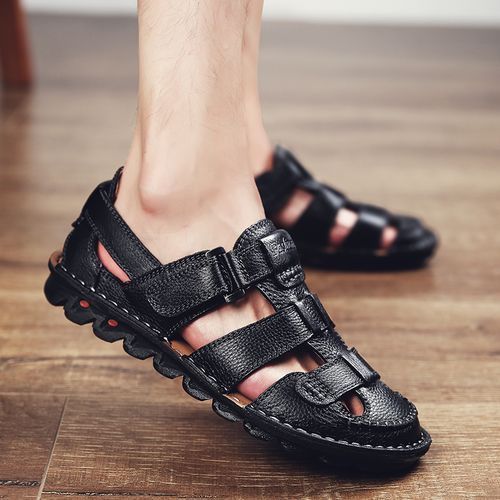2022 Mens Fashion Slippers Sandals Leather Slippers -Black