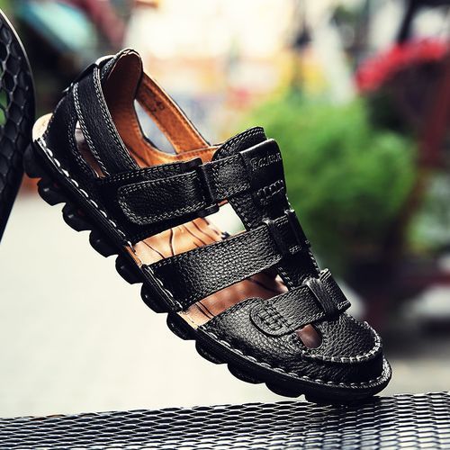 2022 Mens Fashion Slippers Sandals Leather Slippers -Black