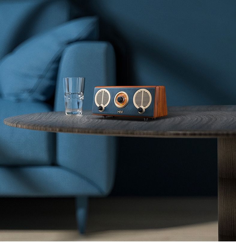 A/HiVi Classical M2R Sonata Log Wireless Bluetooth Active FM Radio Portable Speaker Blue