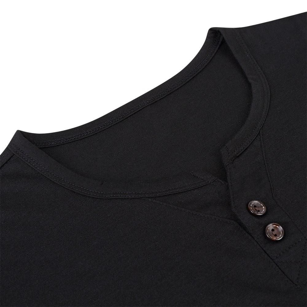 Men Short Sleeved T-shirt O Neck Buttons Solid Street Summer Tees Casual Tops