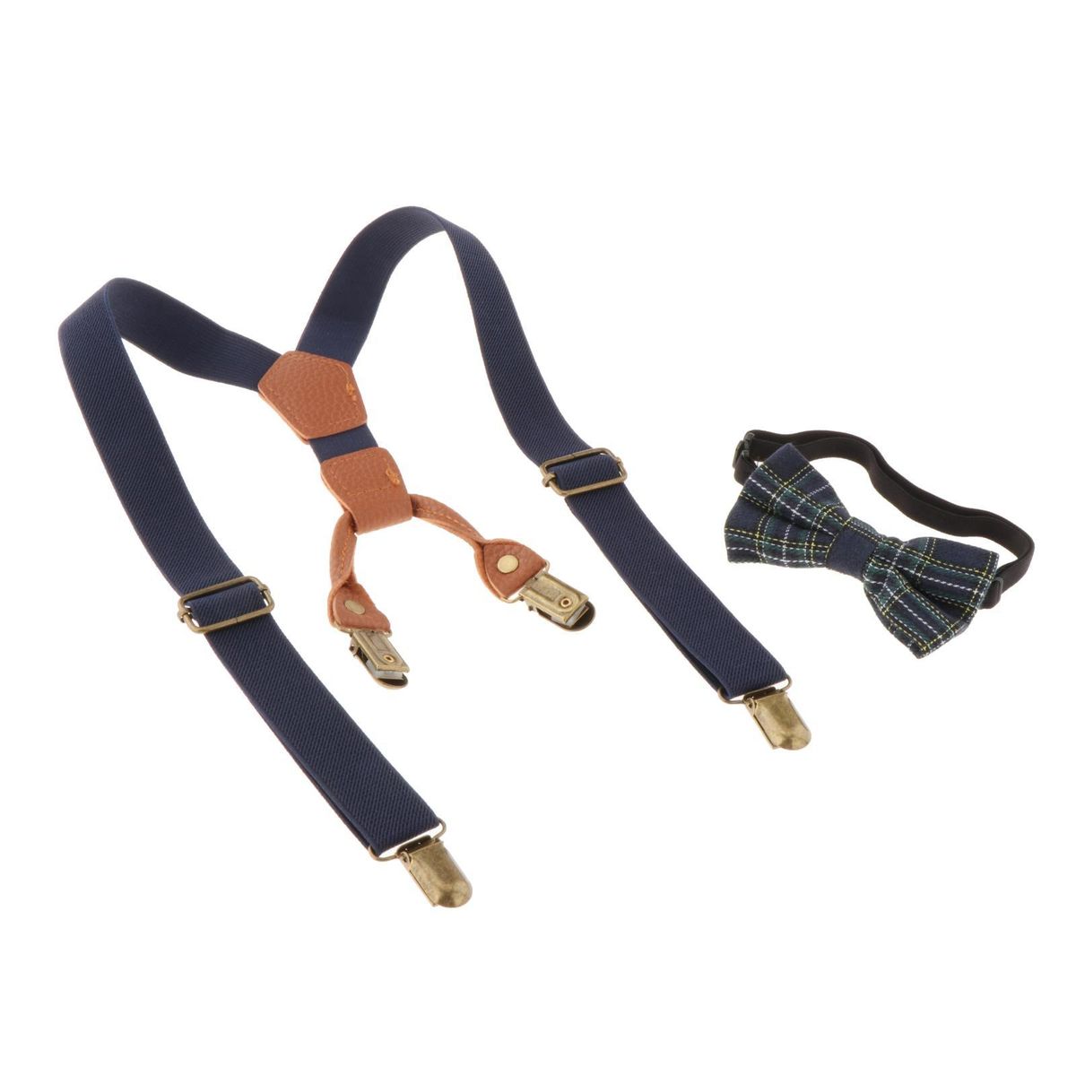 Kids Suspenders And Bow Tie Set Y Shaped Elastic Braces For Boys Blue
