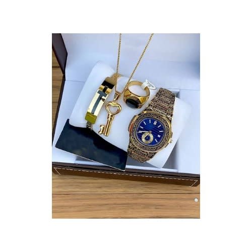 Complete Set Of Wristwatch + Necklace + Ring & Wrist Set For Him