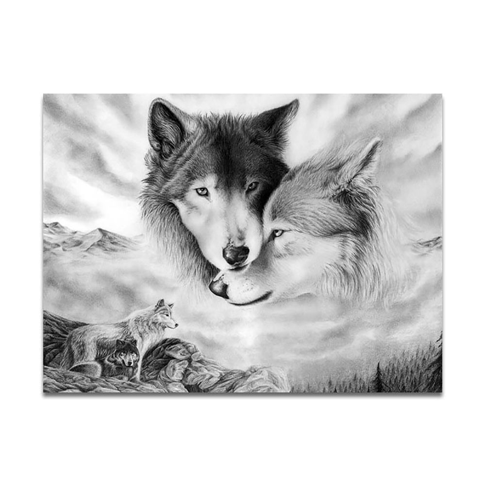 Black White Wolves Wall Art Painting Picture No Frame-