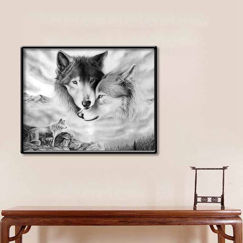 Black White Wolves Wall Art Painting Picture No Frame-