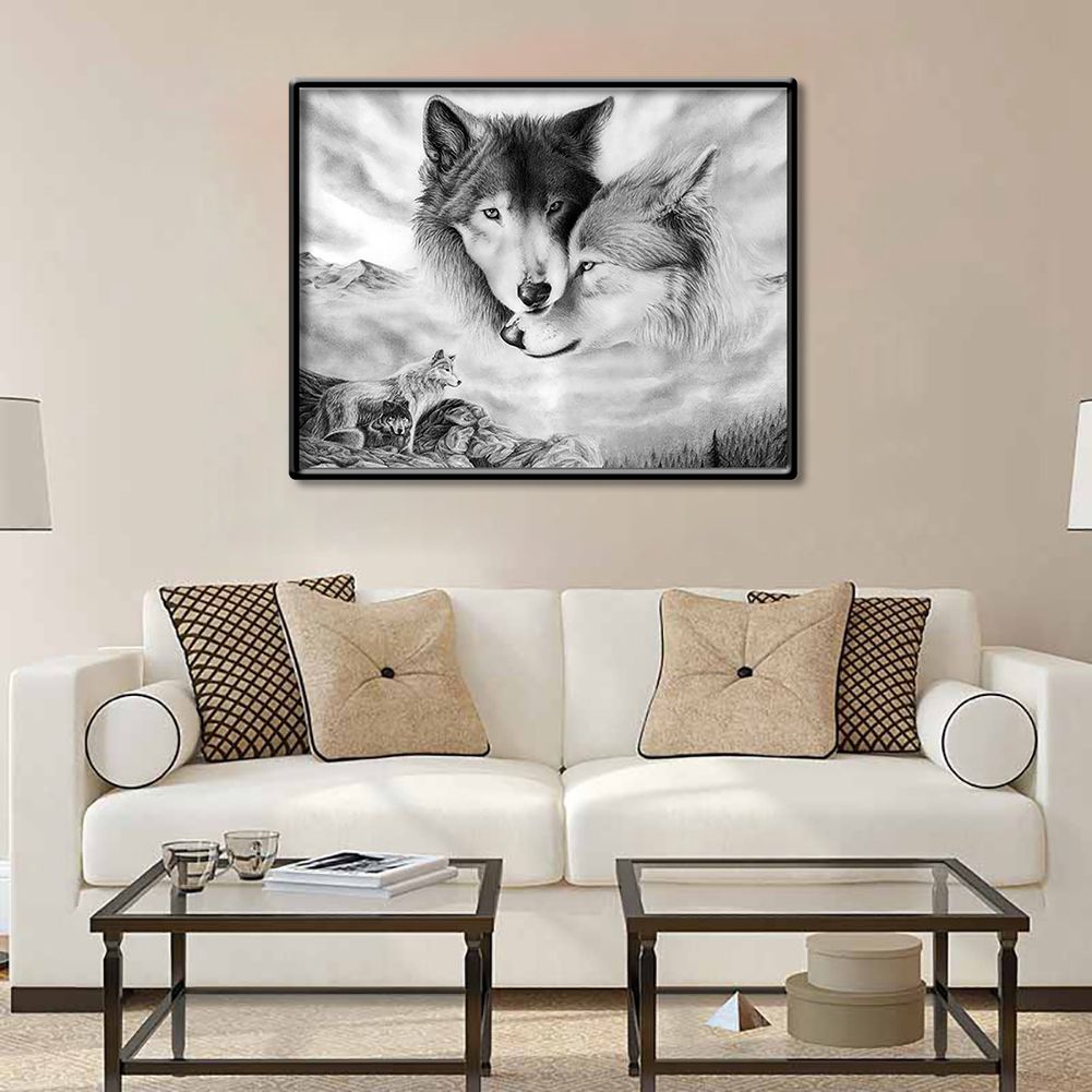 Black White Wolves Wall Art Painting Picture No Frame-