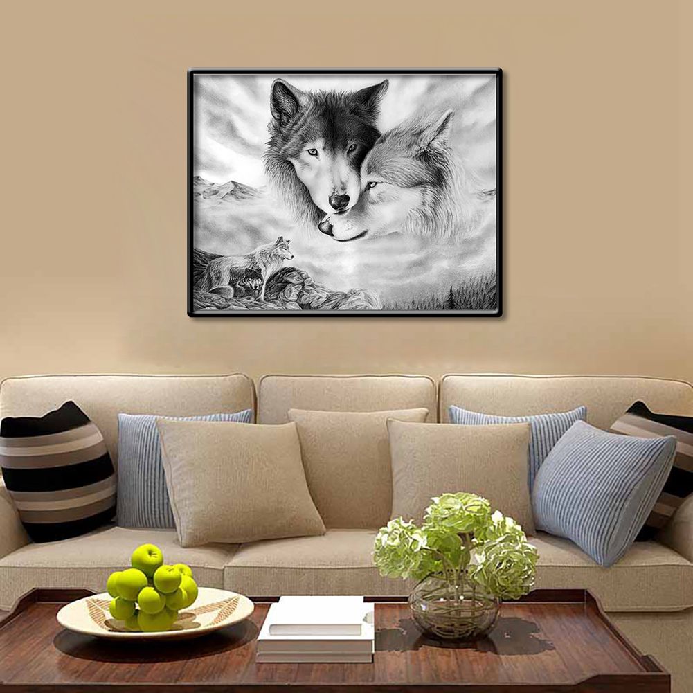 Black White Wolves Wall Art Painting Picture No Frame-