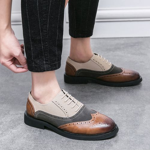 Classic Brogue Dress Shoes For Man Handmade Colour Splicing Leather Shoes Men Party Wedding Shoes Flats Men Oxfords Formal Shoes Lace Up Office Business Shoes EUR Size 38-46