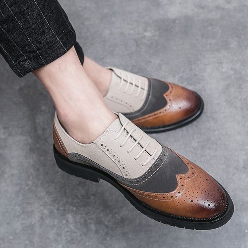 Classic Brogue Dress Shoes For Man Handmade Colour Splicing Leather Shoes Men Party Wedding Shoes Flats Men Oxfords Formal Shoes Lace Up Office Business Shoes EUR Size 38-46