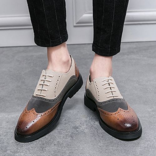 Classic Brogue Dress Shoes For Man Handmade Colour Splicing Leather Shoes Men Party Wedding Shoes Flats Men Oxfords Formal Shoes Lace Up Office Business Shoes EUR Size 38-46