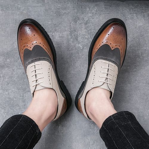 Classic Brogue Dress Shoes For Man Handmade Colour Splicing Leather Shoes Men Party Wedding Shoes Flats Men Oxfords Formal Shoes Lace Up Office Business Shoes EUR Size 38-46