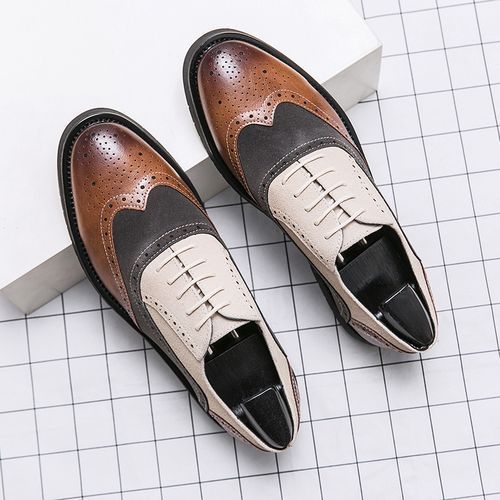 Classic Brogue Dress Shoes For Man Handmade Colour Splicing Leather Shoes Men Party Wedding Shoes Flats Men Oxfords Formal Shoes Lace Up Office Business Shoes EUR Size 38-46