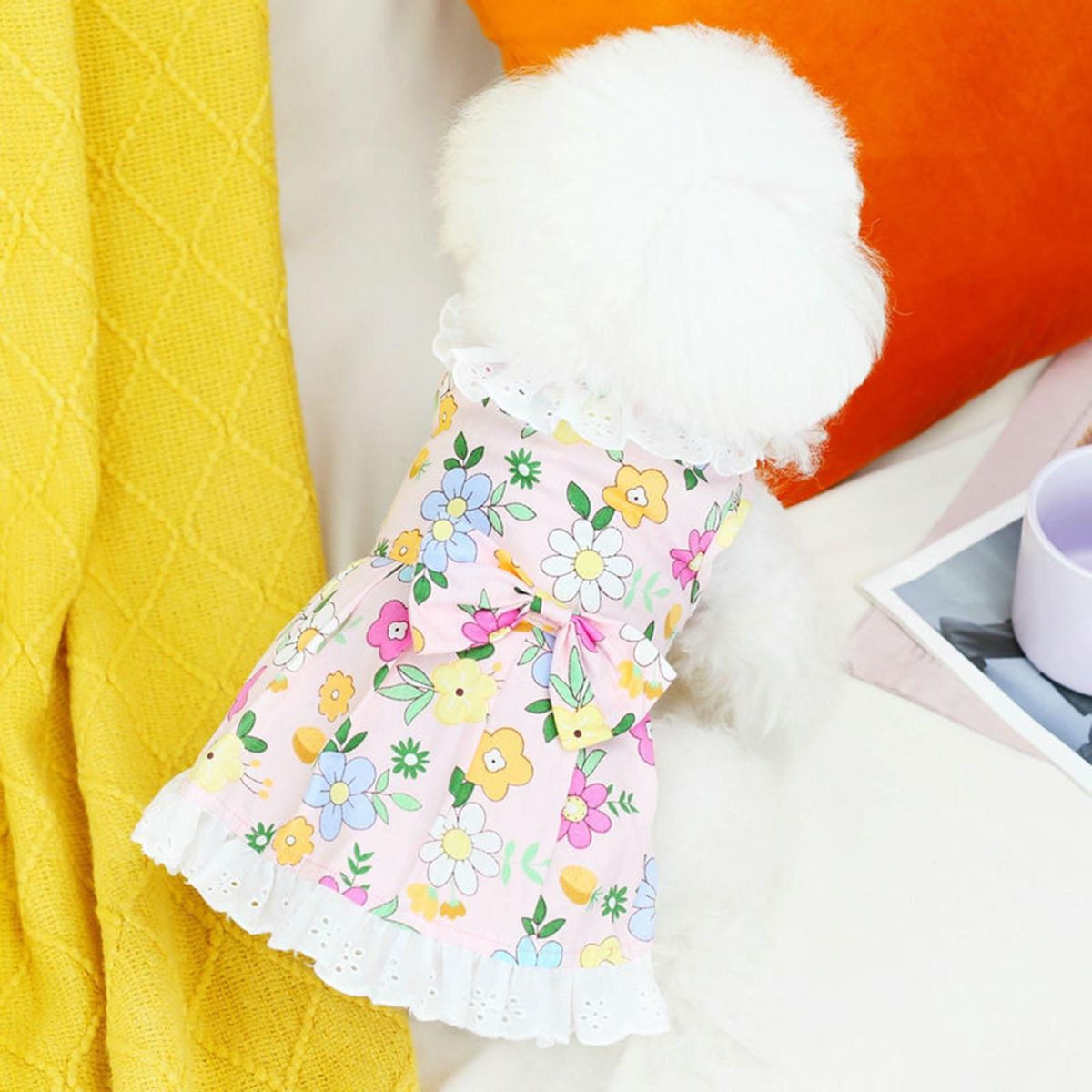 Pet Dress Pet Puppy Dog Floral Print Dress Pink