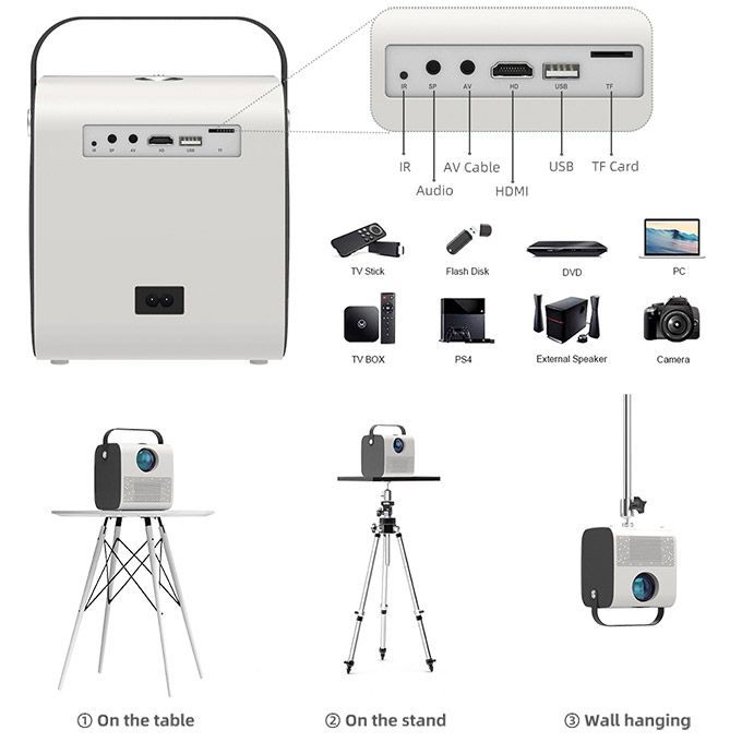 Max 200 "HD Large Screen TV Projector Outdoor Led Bluetooth Android Projetor