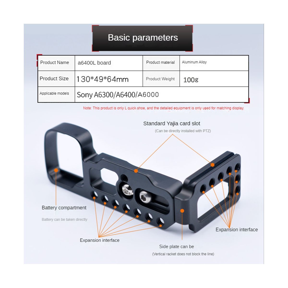 Quick Release L Plate Camera Bracket for Sony A6400 A6300