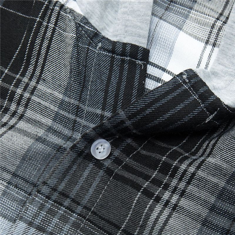 Men's Long Sleeve Plaid Hoddie Shirt - Grey