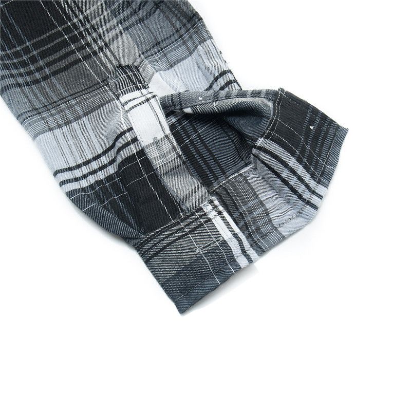 Men's Long Sleeve Plaid Hoddie Shirt - Grey
