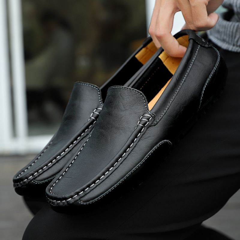 (Black)Leather Men Shoes Luxury Trendy 2020 Casual Slip On Formal Loafers Men Moccasins Italian Bla